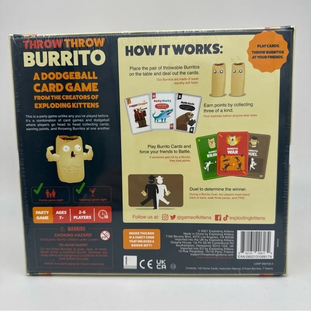 Throw Throw Burrito A Dodgeball Card Game by Exploding Kittens New/Sealed